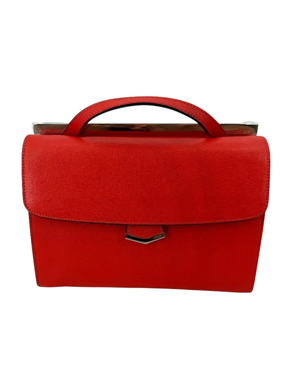 Fendi Demi Jour Top Handle Bag Red Calf Leather Palladium Hardware